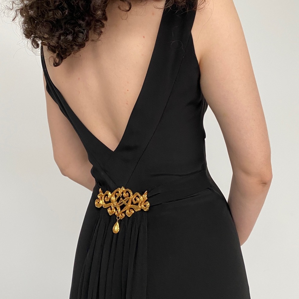 Vintage Rare 90’s Christian Lacroix Gown Dress Black Gold Metal France Small